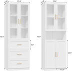 VOWNER Bookcase with Glass Doors & Drawers, 5 Tier Bookshelf with Adjustable Shelf, Modern Large Storage Display Cabinet Set for Home Office, Living Room, White (BDDB)