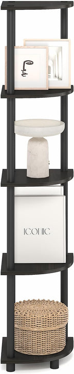 Furinno Turn-N-Tube Corner Shelf, 5-Tier Corner Bookshelf, Open Storage Shelves, for Organization and Storage, Living Room, Home Office, Garage, Bedroom, Black Espresso