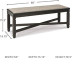 Signature Design by Ashley Tyler Creek Farmhouse Upholstered Dining Room Bench with Tapered Legs, Heavy Woven Fabric, Wood, 19.5" High Seat, Black & Gray