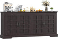 70" Sideboard Buffet Cabinet with Storage, Coffee Bar Cabinet with and 4 Doors, Long Wider Storage Cabinet Modern Farmhouse, Brown Wood, for Kitchen, Dining Room, Living Room