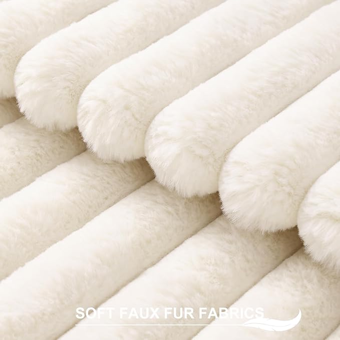 Pallene Faux Fur Plush Christmas Throw Pillow Covers 24x24 Set of 2, Luxury Soft Fluffy Striped Decorative Pillow Covers for Sofa, Couch, Living Room, Cream White