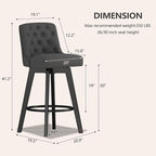 MINCETA Bar Stool, PU Leather Barstool, 30 Inch Upholstered Counter Stool with Low Tufted Back and Footrest, Swivel Counter Height Barstool for Kitchen Island Home Bar Dark Gray