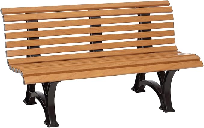 Plow & Hearth Weatherproof German PVC Outdoor Bench | 3-Seat | Holds Up to 500 lbs | Garden Patio Porch Park Deck | Steel and Resin (Wood)
