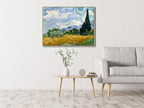 Wieco Art Framed Canvas Art Wheat Field with Cypresses by Van Gogh Classical Paintings Reproduction Modern Canvas Print Wall Art Landscape Pictures Artwork for Home Office Decor