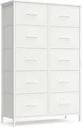 SONGMICS Dresser for Bedroom, Chest of Drawers, Steel, MDF, 10 Non-Woven Fabric Drawers, Storage Organizer Unit, Closet, Entryway, Cloud White and Snow White ULGS125W01S