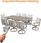 9-Piece Patio Dining Set for 8, Aluminum Outdoor Swivel Dining Set with Cushions, Outdoor Dining Set with Umbrella Hole, Patio Table and Chairs Furniture Sets for Deck, Garden Yard, Limed Oak