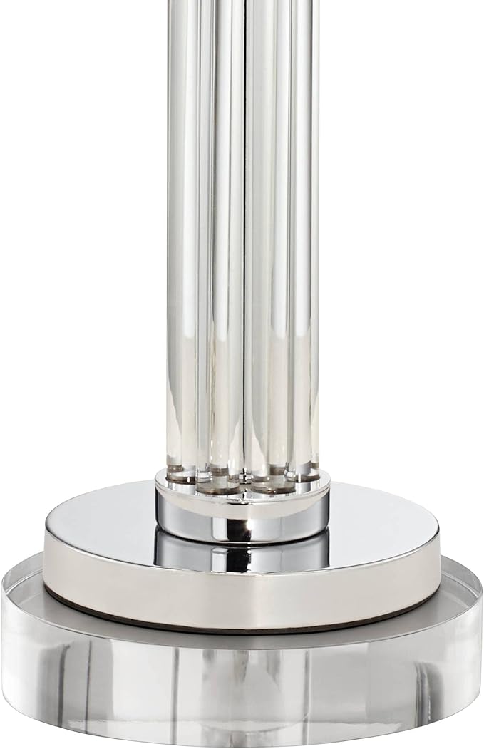 Possini Euro Design Cadence Modern Table Lamp 33" Tall with Round Riser Linear Clear Glass Rod White Linen Drum Shade for Bedroom Living Room House Home Bedside Nightstand Office Entryway Family