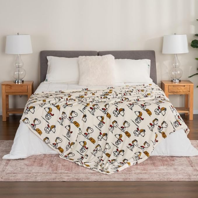 Berkshire Blanket Peanuts® VelvetLoft® Cute Character Snoopy Plush Blanket,Peanuts Red Baron,King 90 in x 108 in (Official Peanuts® Product)