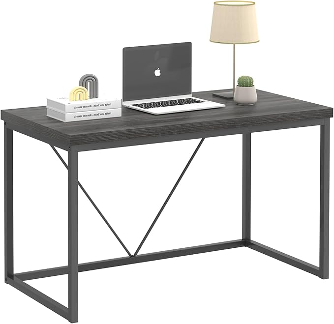 FOLUBAN Home Office Desk, Industrial Vintage Computer Desks, Rustic Wood and Metal Study Writing Table, Simple Work Gaming PC Desk for Bedroom Living Room, Dark Gray 47 Inch