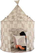 3 Sprouts Kids Play Tent - Sustainable Recycled Fabric – Fun Spacious Childs Playhouse for Indoor Games for Boys & Girls - Durable Fort Pop Up House for Toddlers & Children Age 3-10 - Checkered Beige