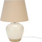 Nourison Home 20" White/Sand Farmhouse Ceramic Pot Table Lamp for Bedroom, Living Room, Console, Entryway