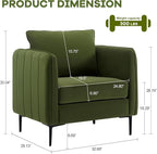 Velvet Accent Chair, Comfy Upholstered Single Sofa Chair Mid-Century Modern Armchair with Thick Cushion and Wood Frame Side Chair for Living Room Bedroom Apartment (Green)