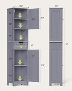 Gizoon 67" H Tall Bathroom Cabinet, Storage Cabinet with 2 Doors & Drawer, Narrow Linen Tower Freestanding Adjustable Shelves for Home, Kitchen, Versatile, Anti-Tipping, Grey