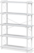HCHQHS Bookshelf, 5-Tier Industrial Bookcase, White Open Book Shelf, Freestanding Tall Bookshelves with Metal Frame