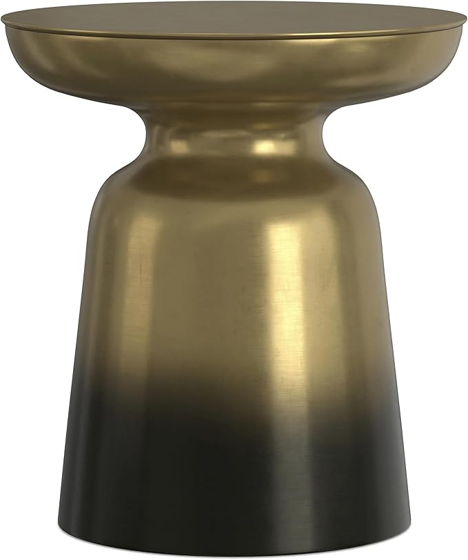 SIMPLIHOME Toby Metal Table - 17 inch Wide Solid Iron Drum Accent Table in Gold and Black Ombre, Industrial Side or End Table for Living Room or Entryway with Sculptural Design, Assembled