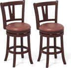COSTWAY Barstools Set of 2, Faux Leather Upholstered Bar Stools with High Backs and Footrests, Armless Kitchen Island Dining Chairs with Solid Wood Legs, Cappuccino (2, 26'' Seat Height)