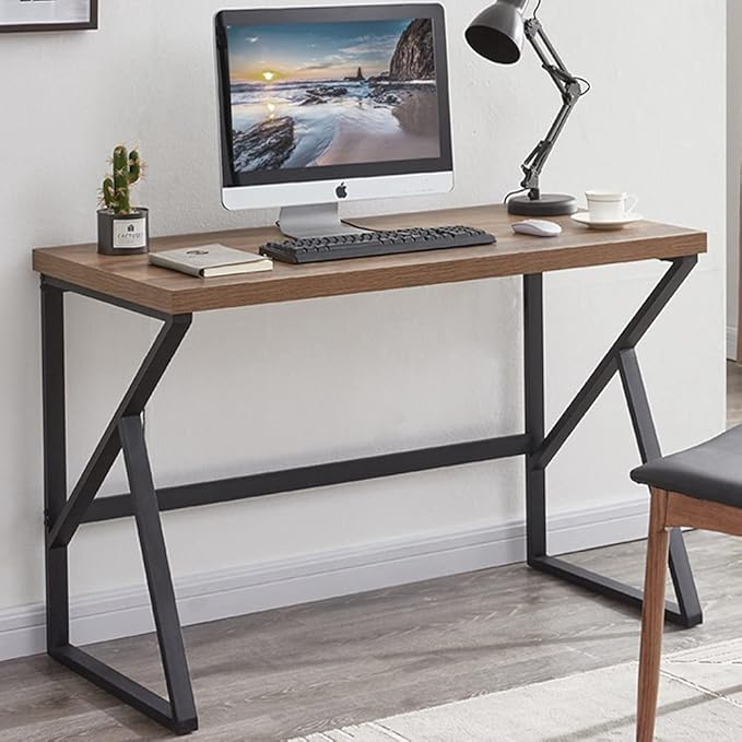 HSH Home Office Computer Desk, Industrial Modern Simple Metal Wooden PC Laptop Executive Desk, Farmhouse Student Computer Table for Work Study Writing Gaming in Bedroom Living Room, Rustic Oak 47 Inch