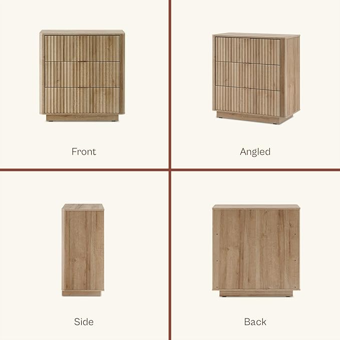 mopio Blake 3 Drawer Dresser for Bedroom, Chest of Drawers, Wood Dresser Organizer, Modern Farmhouse, Tall Night Stand, Enhanced Safety, Sturdy Compliant (1, Oak, One Size)