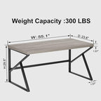 HSH Gray Computer Desk, Industrial Wood and Metal Home Office Desk, Farmhouse Rustic PC Laptop Desk for Executive Work Writing Study Gaming, Modern Simple Bedroom Computer Table, Light Grey Oak, 55 In