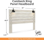 Signature Design by Ashley Cambeck Farmhouse Panel Headboard ONLY with USB Charging Stations, King, Whitewash