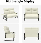 Faux Leather Loveseat, Upholstered Loveseat with Side Tray Table & Storage Pocket, Small Loveseat for Living Room, Modern 2 Seater Sofa Couch for Small Spaces, Bedroom, Beige