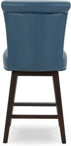 CHITA 26 Inch Counter Height Swivel Bar Stools Set of 3, FSC Certified Modern Upholstered Faux Leather Swivel Barstool Chair with Back, Blue