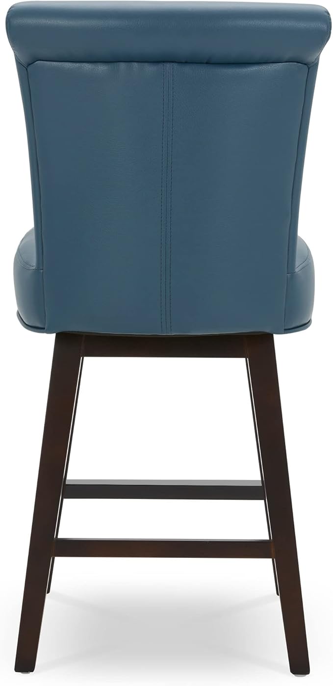 CHITA 26 Inch Counter Height Swivel Bar Stools Set of 3, FSC Certified Modern Upholstered Faux Leather Swivel Barstool Chair with Back, Blue