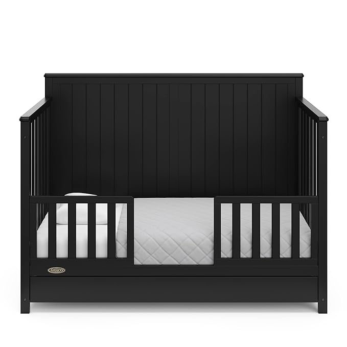 Graco Hadley 5-in-1 Convertible Crib with Drawer (Black) – Combo, Includes Full-Size Nursery Storage, Converts from Baby Crib to Toddler Bed, Daybed