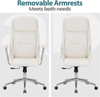 High Back Office Desk Chair,Ergonomic Reclining Office Chair,Modern Swivel Computer Chair,Conference Room Chairs,Cream White Leather Chair with Lumbar Support,330lbs
