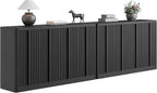 Fluted Buffet Cabinet with Storage, 120"Sideboard Buffet Cabinet with 8 Door, Modern Credenza Storage Cabinets with Adjustable Shelves, Solid Wood Handles for Kitchen, Dining, Living Room, Black(2PC)