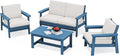 SERWALL 4 Piece HDPE Outdoor Furniture Set, All Weather Wood-Like Outdoor Sofa Sectional Couch, Bllue Patio Furniture Set with Khaki Cushions