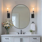 ANDY STAR 24x32'' Oval Mirror, Black Oval Mirror Pill-Shaped Design in Stainless Steel Metal Frame for Bathroom, Entryway, Living Room, Contemporary 1" Deep Wall Mount Vertical or Horizontal