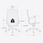 Ribbed Office Chair with Top Grain Leather - High Back Ergonomic Desk Chair with Aluminum Arm Rest and 5-Star Base, Swivel Chair Dark Blue
