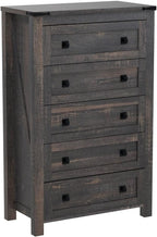 T4TREAM Farmhouse 5 Drawers Dresser Chests for Bedroom, Wood Rustic Tall Chest of Drawers, Dressers Organizer for Bedroom, Living Room, Hallway, Dark Rustic Oak
