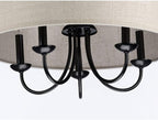 Progress Lighting Drum Shade Collection Five-Light Chandelier, Farmhouse Style Hanging Ceiling Light Fixture for Dining Rooms, Foyers, Harvest Linen Shade, Matte Black