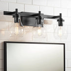 Possini Euro Design Danvers Modern Wall Light Black Metal Hardwired 22 1/2" 3-Light Fixture Clear Globe Glass Shades for Bedroom Bathroom Vanity Reading Living Family Room Hallway House Home Decor