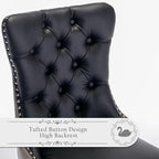 Leather Upholstered Dining Chairs Set of 2, Modern Style Kitchen Side Chairs with Nailhead Trim and Wood Leg, Metal Pulling Ring for Dining Room Living Room(Black&Grey,Set of 2)