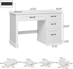 Vabches Farmhouse 47" Executive Desk, Computer Desk with Drawers and File Drawer, Workstation Computer Desk with Charging Station for Home Office,Study,Cream White.