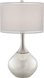 Possini Euro Design Swift Modern Table Lamp 30 1/2" Tall Mercury Glass Chrome Metal Neck Twin Double Drum Shade Decor for Bedroom Living Room House Bedside Nightstand Home Office Entryway Family