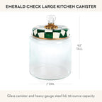MACKENZIE-CHILDS Large Kitchen Canister, Decorative Glass Storage Jar with Lid, Green-and-White Emerald Check