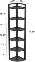 Tribesigns 6 Tier Corner Shelf, 70.9 Inch Tall Corner Bookshelf Small Bookcase Modern Corner Shelving Unit Storage Rack for Living Room, Home Office, Kitchen, Small Space (Black)