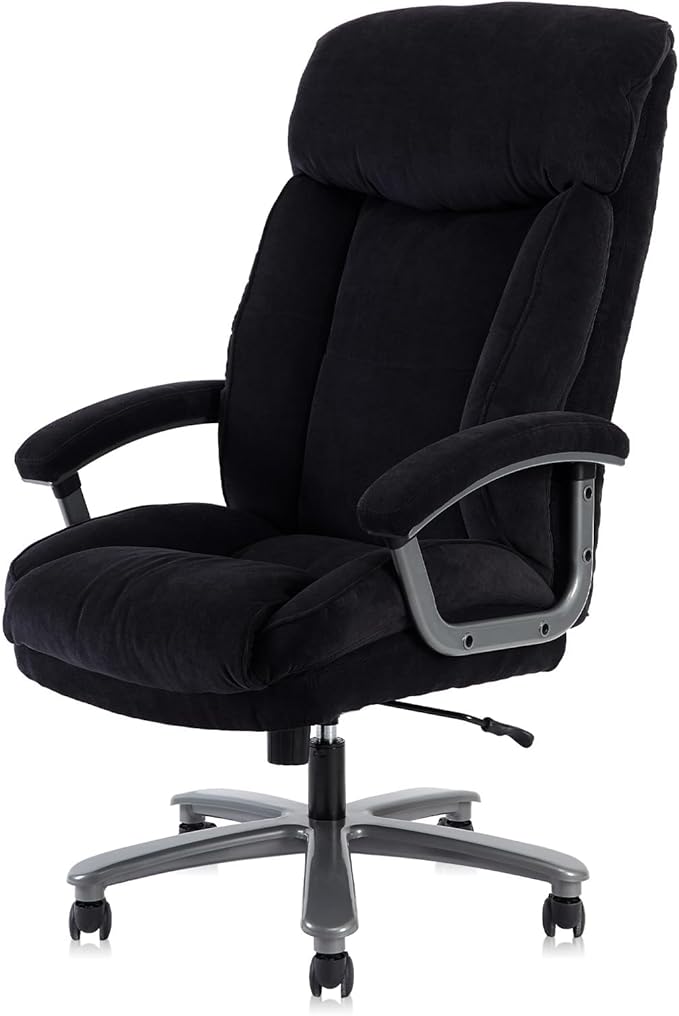 CLATINA Big and Tall Executive Office Chair, Extra Wide Seat, 800 LBS Capacity Heavy Duty Ergonomic Cloth Desk Chair with Wheels and Padded Armrests, High Back Fabric Computer Task Chair, Black