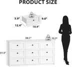 CHUWELL White Dresser for Bedroom, 59.1" Wide Dressers & Chests of Drawers with Large Capacity Storage,9 Drawers Dresser for Bedroom