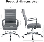 Office Desk Chair Leather, Conference Room Chairs with Wheels, Executive Modern High Back Ergonomic Swivel Rolling Ribbed Computer Chair