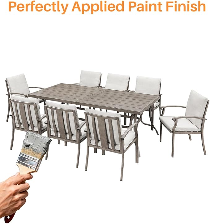 9-Piece Outdoor Dining Set, Aluminum Patio Dining Set with 2.2" Umbrella Hole, Outdoor Table and Chairs with Thick Cushions, Patio Furniture Sets for Decks, Lawn, Garden, Backyard, Limed Oak