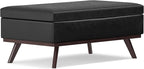 SIMPLIHOME Owen 42 inch Wide Mid Century Modern Rectangle Lift Top Large Coffee Table Storage Ottoman in Distressed Black Vegan Faux Leather, Assembled, for the Living Room, Entryway and Family Room