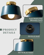 Ceiling Light Fixture, Hallway Ceiling Light with Gold Plate and Matte Black Shade, Modern Simple Style Porch Light Fixtures Semi Flush Mount (Blue)