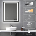 Awoco 28''x36'' LED Bathroom Mirror with Light, Lighted Vanity Mirror with Backlit and Front Light, Dimmable Anti-Fog Memory Function Lighted Mirror with 3 Colors for Bathroom Wall