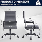Office Chair, Ergonomic Executive Conference Room Chairs, Ribbed Leather Desk Chair with Lumbar Support, Adjustable Height Mid-Back Swivel Chair with Padded Seat and Square Tube Armrests