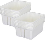 Really Good Stuff Stacking Bins, 14" x 10" x 5 .75" - 12 Pack, White, Stackable Storage Plastic Bins for Classroom Organization, Home Storage, Office & Hospital Supplies